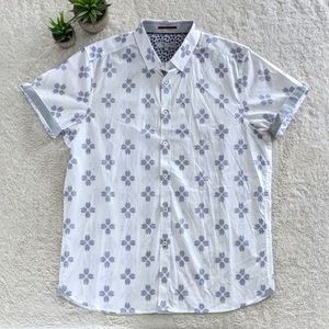 Ted Baker London Patterned Short Sleeve Button Up (White)